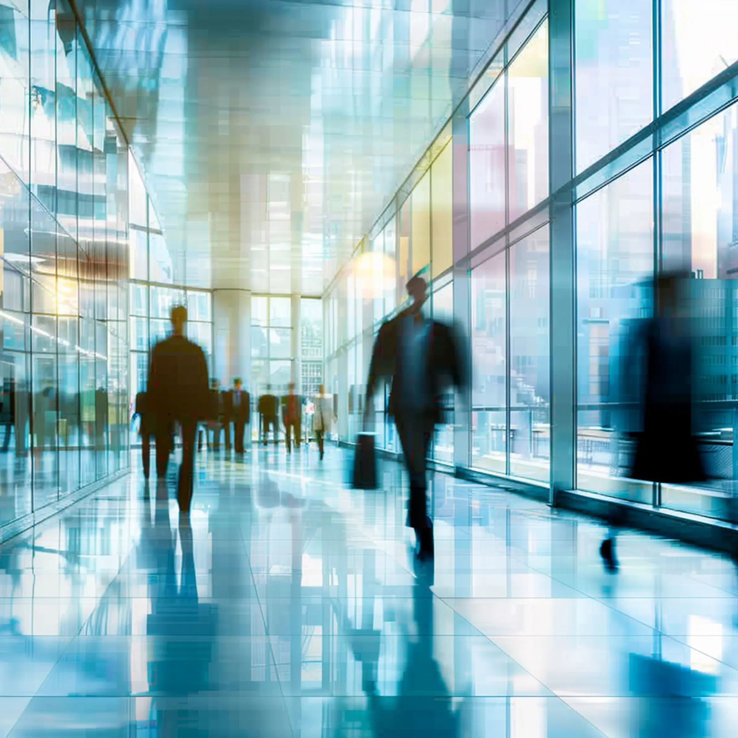 A graphics of people walking in the office