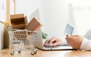 Front view online shopping concept